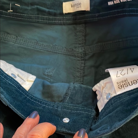 Women's Blue/GreenHi-Rise Wide Leg Velour Pants - Picture 7 of 7